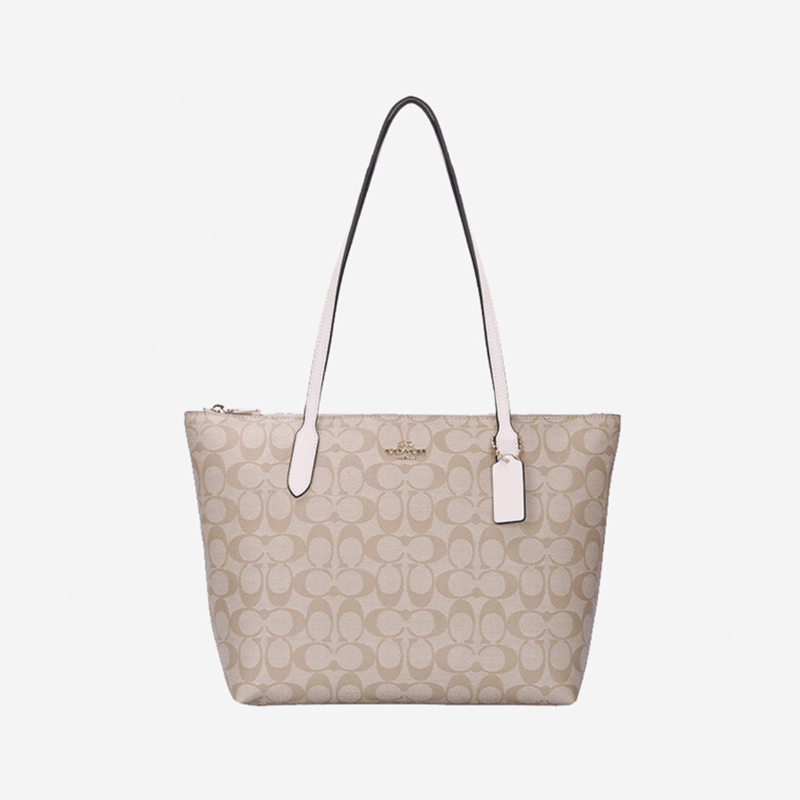 COACH Chinese Valentine&amp;amp;amp;#039;s Day Gift Women&amp;amp;amp;#039;s Medium Handle Shoulder Tote Bag Khaki White PVC4455IMDQC