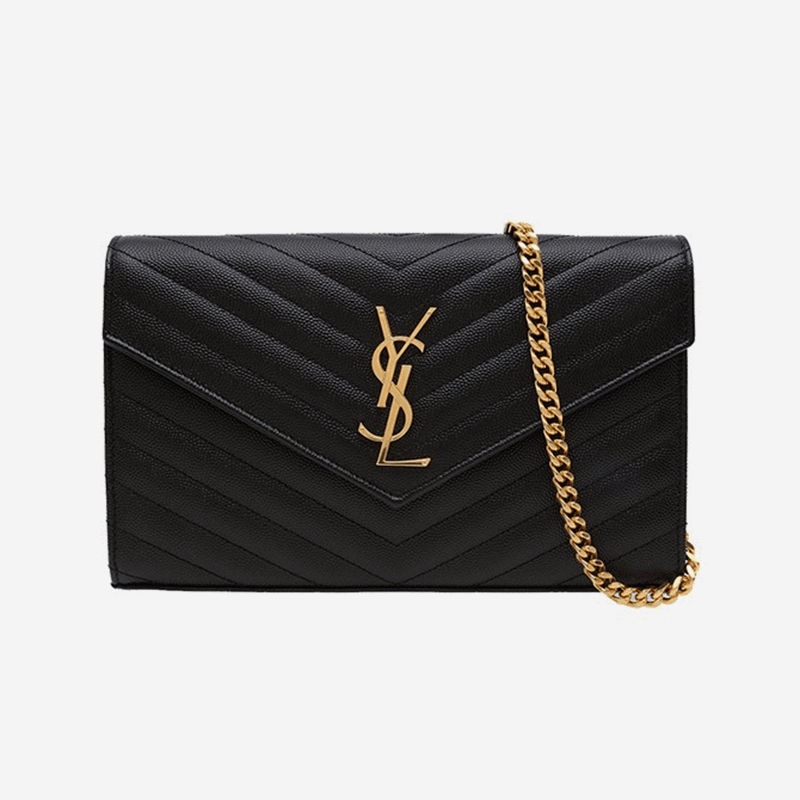 Yves Saint Laurent YSL Saint Laurent Yangshulin women&amp;amp;amp;#039;s bag Monogram envelope woc black caviar chain bag shoulder messenger bag gold buckle